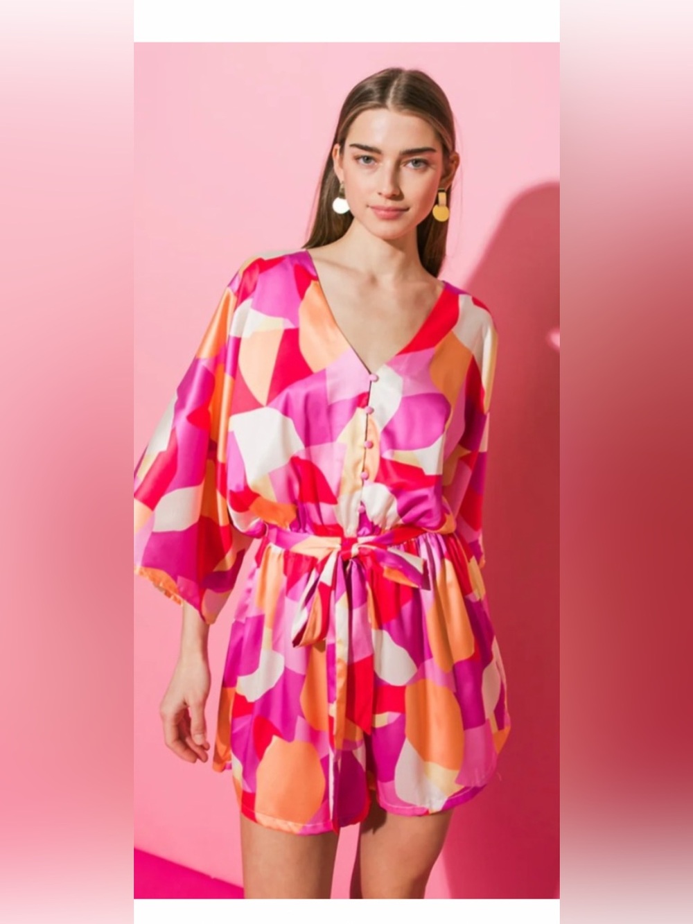 Flying Tomato Pink Purple Orange Abstract Tie-waist Romper